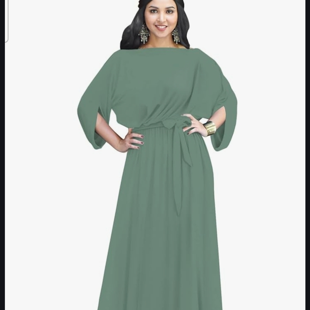 Sage Green Maxi Dress with Waist Tie